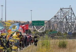 Walkers make their way along the Carquinez Bridge on Day 2 of the Caminata. / June 7. 2026